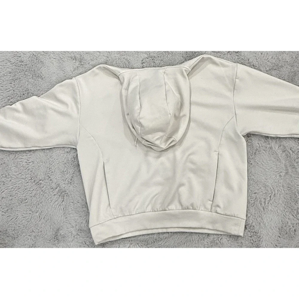 The North Face Men's White Pullover Fleece Hoodie Logo Pockets Drawstring Size M